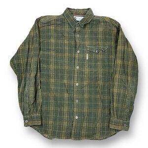 Vintage Columbia Sportswear Green Plaid Corduroy Button Front Shirt Sz Large